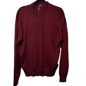 Burgundy 1/4 Zip Sweater Mens Size XL 50% Wool 50% Acrylic Italy BY Linea Rosso